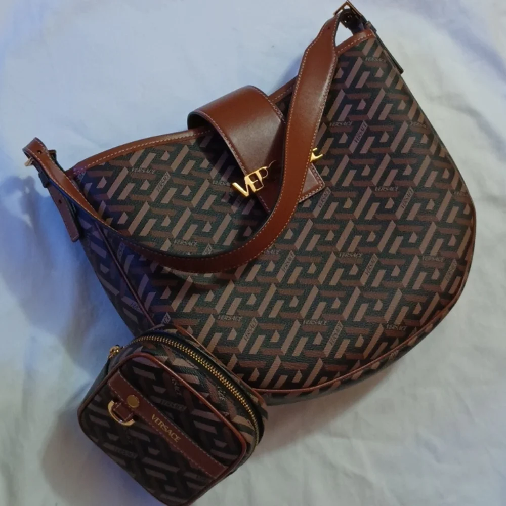 Versace Monogram Greca Coated Canvas Hobo bag w/Greca Printed Compact Zip Wallet - Picture 16 of 16